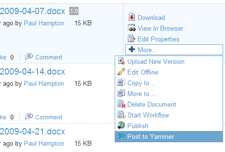 Yammer Document Library Action